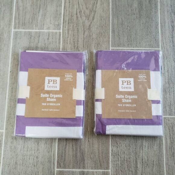 2x PB Teen Organic Purple & White Sham - Picture 1 of 7